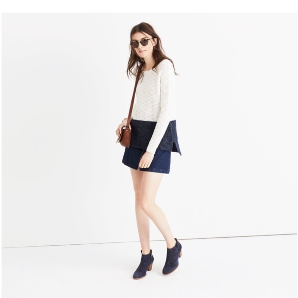 Madewell Eastbank white and navy color block cotton sweater